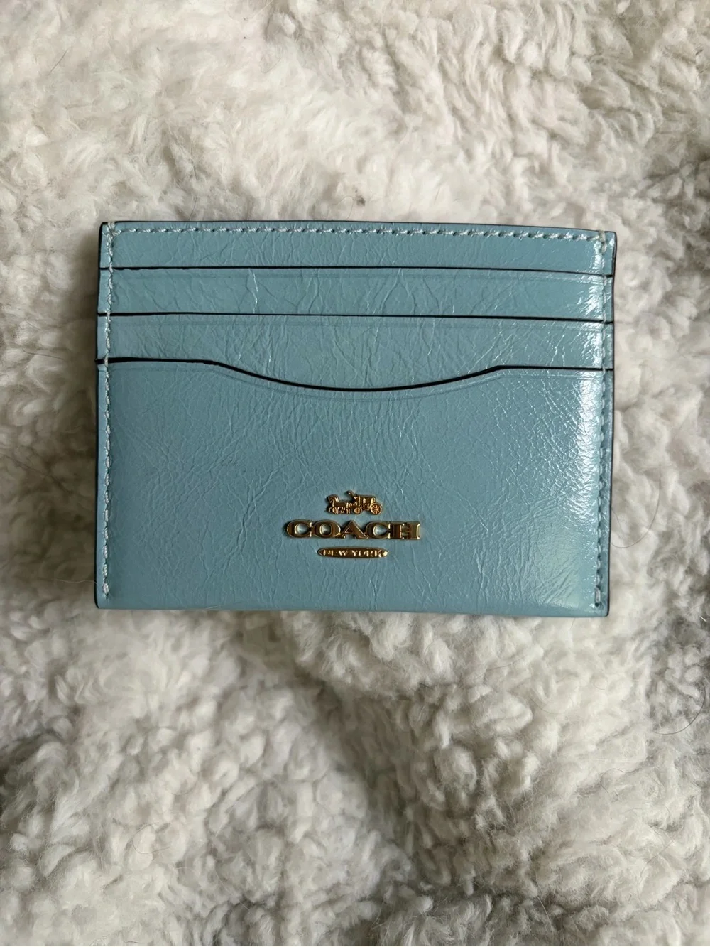 Coach Powder Blue Leather ID Card Holder with Gold Logo